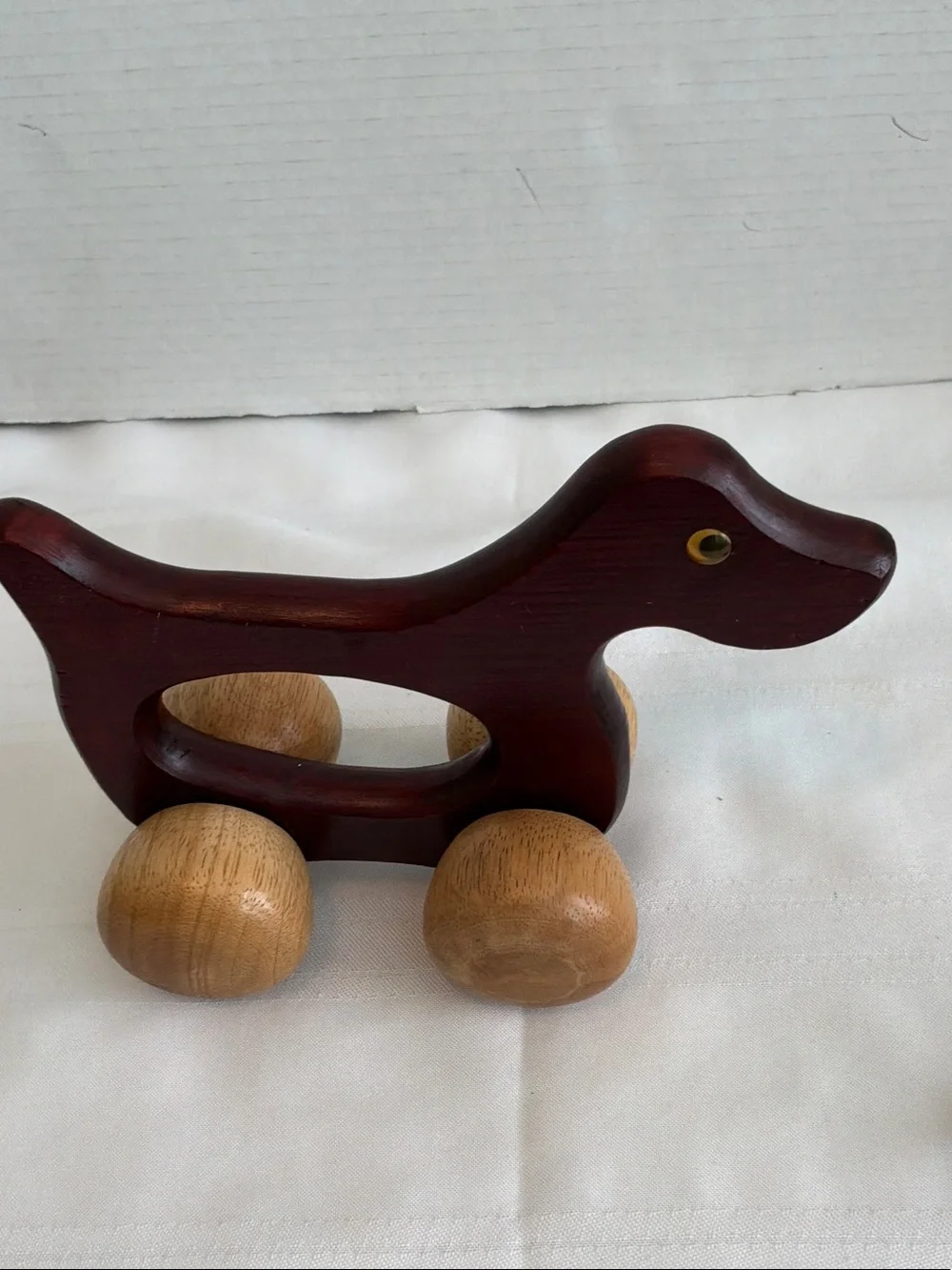 Wooden Pull-Along Dog Toy - Red and Natural Wood vintage